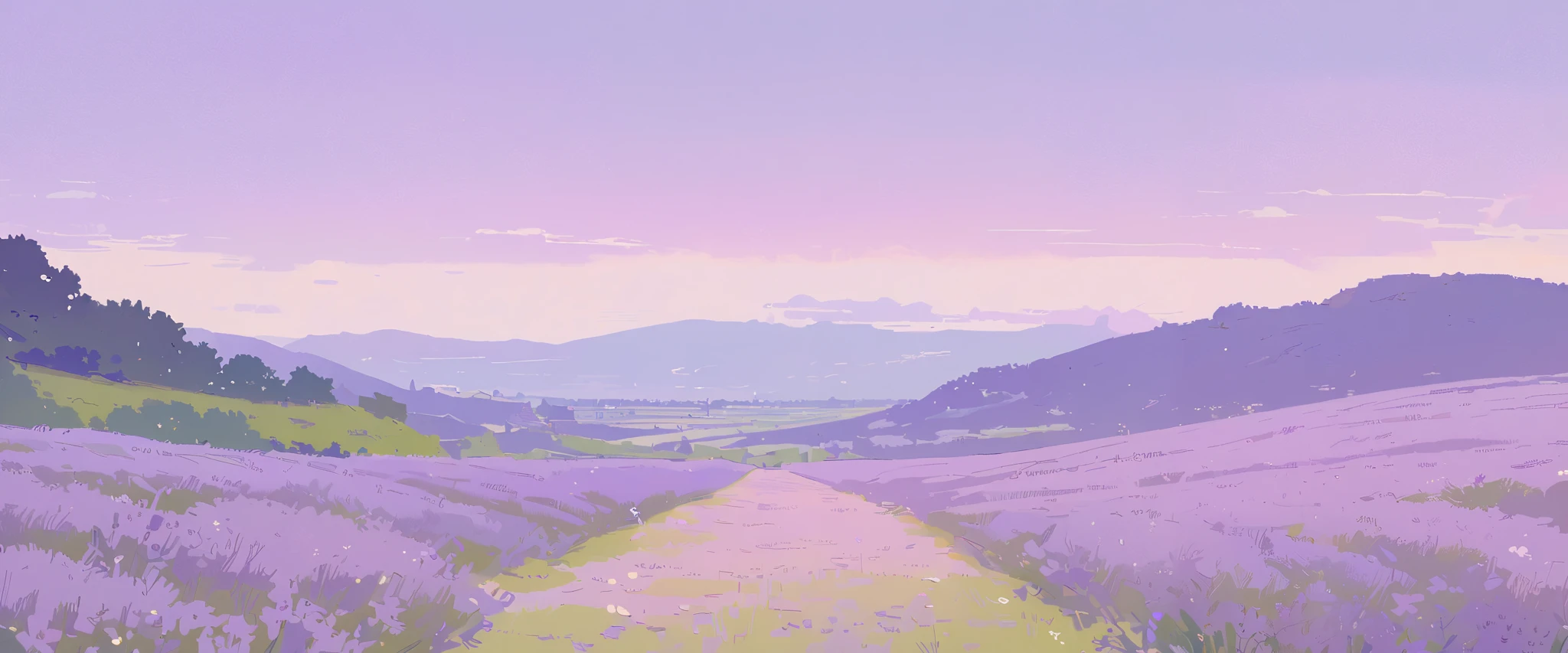 LAVENDER landscape , Pastel Purple Colors ,Ghibli ,Lofi ,cute