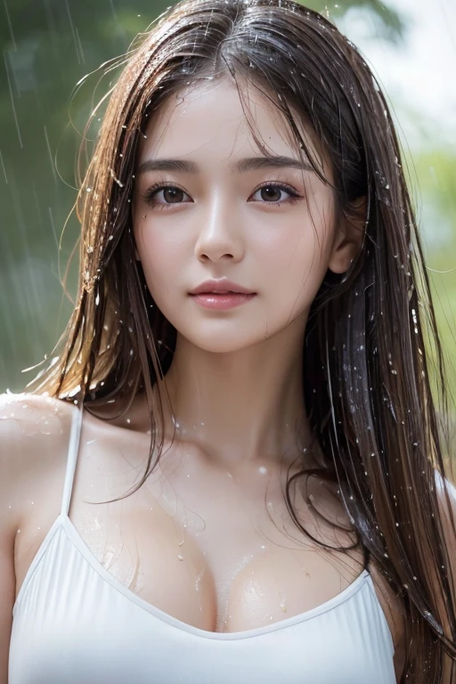 (Best quality, 4k, Masterpiece :1.3), pretty woman, 1girl, (breasts, attractive body :1.2), abs :1.1, dark brown hair: 1.1, (rainy wet, wet from rain, wet body :1.2), ultra-detailed face, detailed lips, detailed eyes, double eyelid， outdoor，run
，