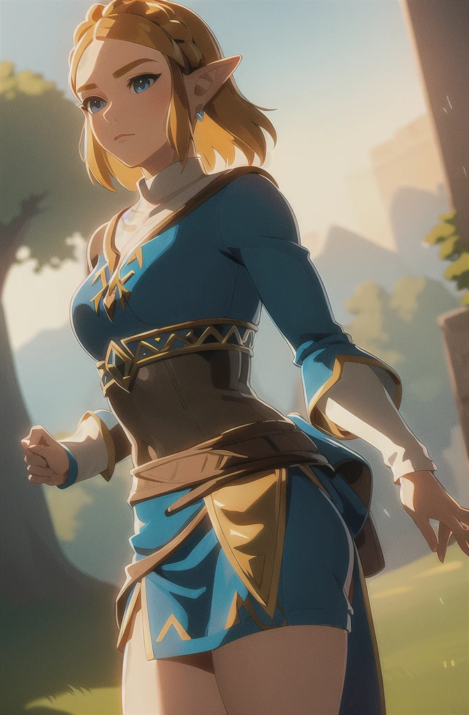 masterpiece, best_quality, 1girl, solo, princess zelda, nintendo, the legend of zelda, botw, totk, short hair, capelet,