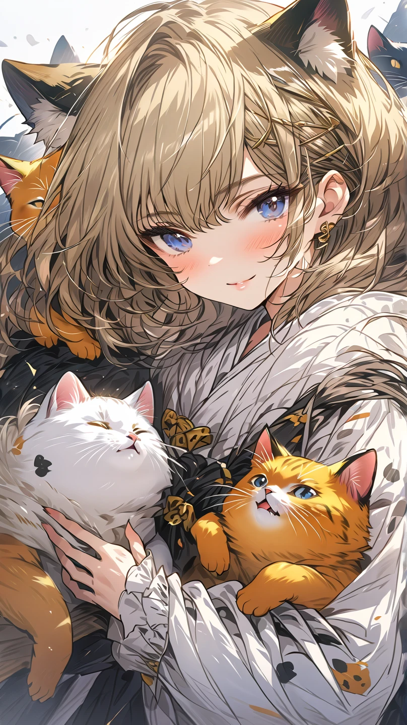 ((  Masterpiece  )), (( top quality)), ( super detailed:1.2)、A girl surrounded by so many cats