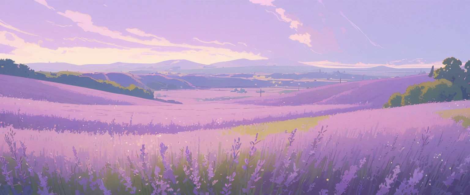 LAVENDER landscape , Pastel Purple Colors ,Ghibli ,Lofi ,cute