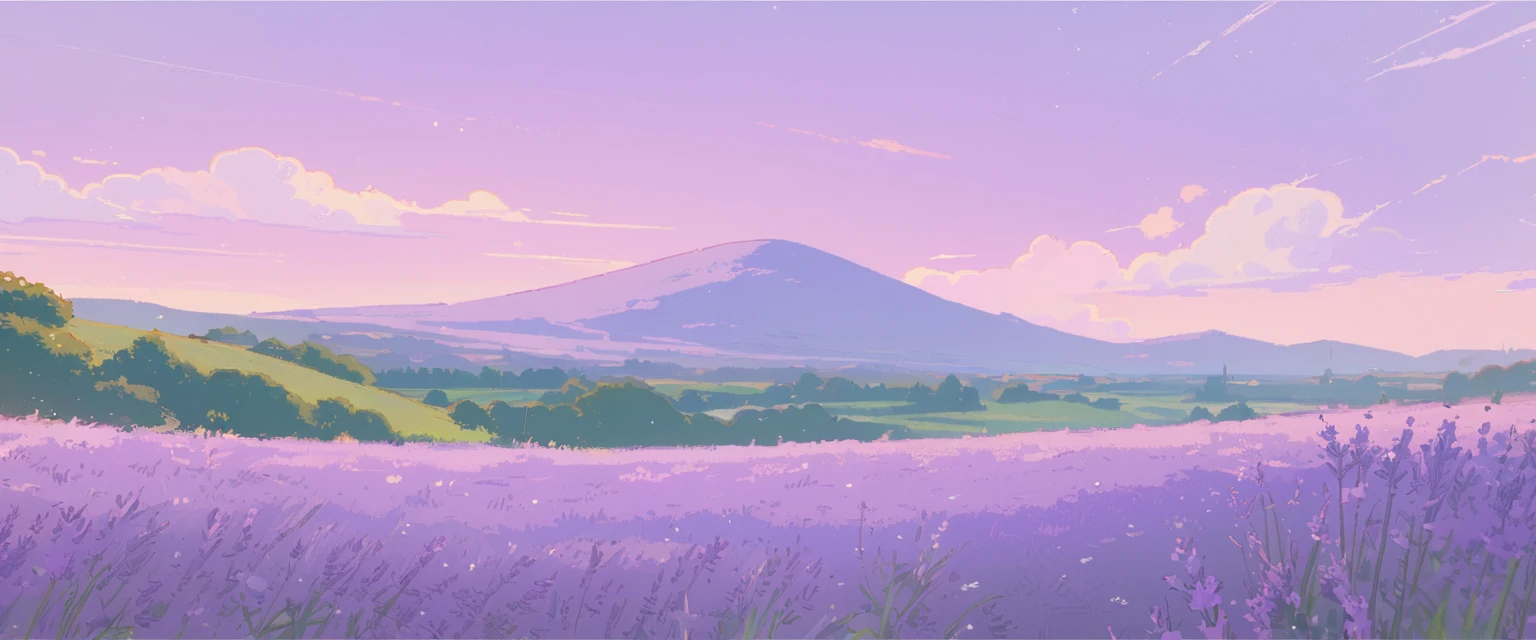 LAVENDER landscape , Pastel Purple Colors ,Ghibli ,Lofi ,cute