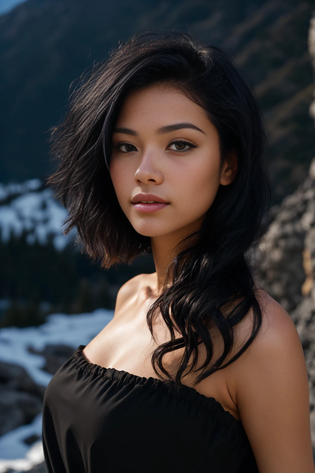 perfect cinematic shoot of a beautiful woman (EPKr1st1nKr3uk-420:.99), 1girl, absurdres,blush, highres, wearing a closed robe with high neckline, looking at viewer, night, night sky, onsen, leaning against wooden wall, snow, sky, smile, snowing, solo, star (sky), wooden bucket, wooden wall, (detailed background:1.1), (face focus), modelshoot style, (extremely detailed CG unity 8k wallpaper), professional majestic (photography by Roberto Ferri:1.1), 24mm, exposure blend, hdr, extremely intricate, High (Detail:1.1), dramatic, soft cinematic light, (looking at viewer), (detailed pupils),8k, highly detailed, rich environment, 4k textures, soft cinematic light, elegant, ((((cinematic look)))), soothing tones, insane details, hyperdetailed, ("In Jernau we trust!":1.1)