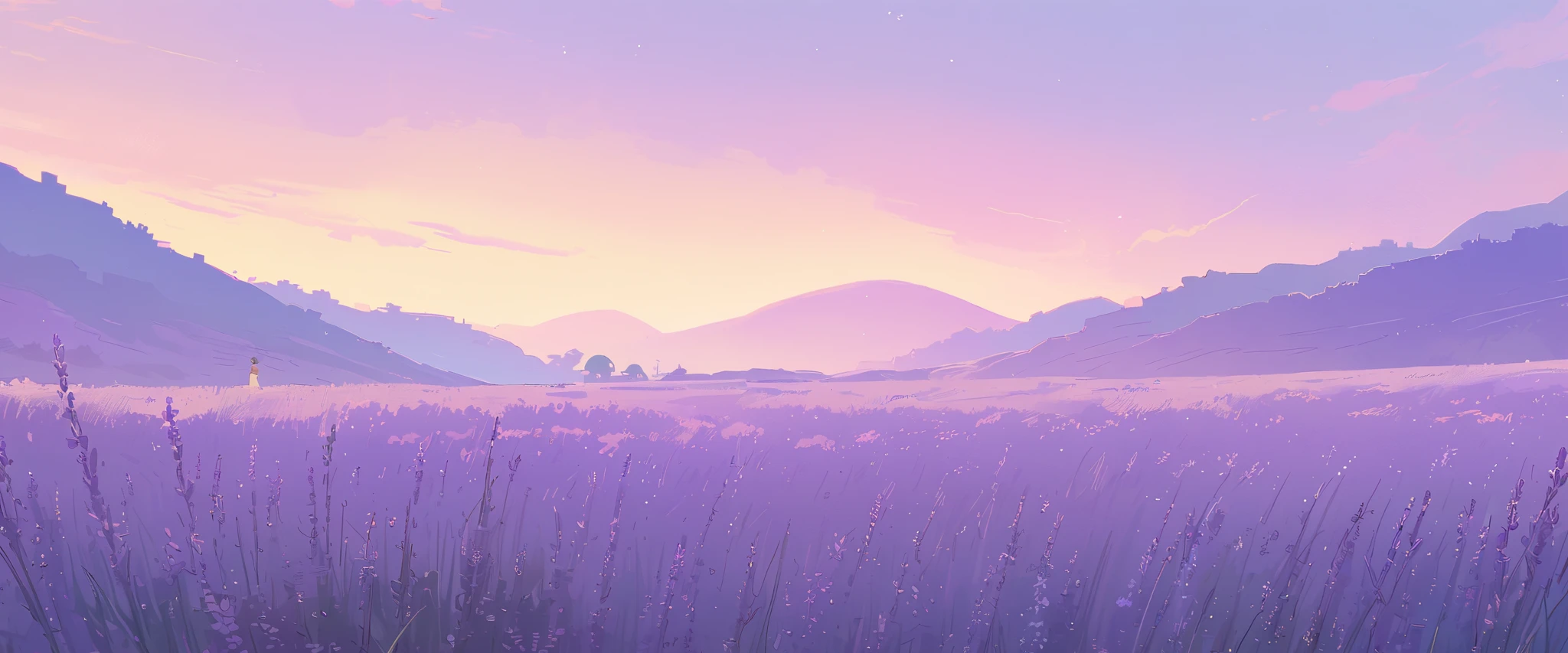 LAVENDER landscape , Pastel Purple Colors ,Ghibli ,Lofi ,cute