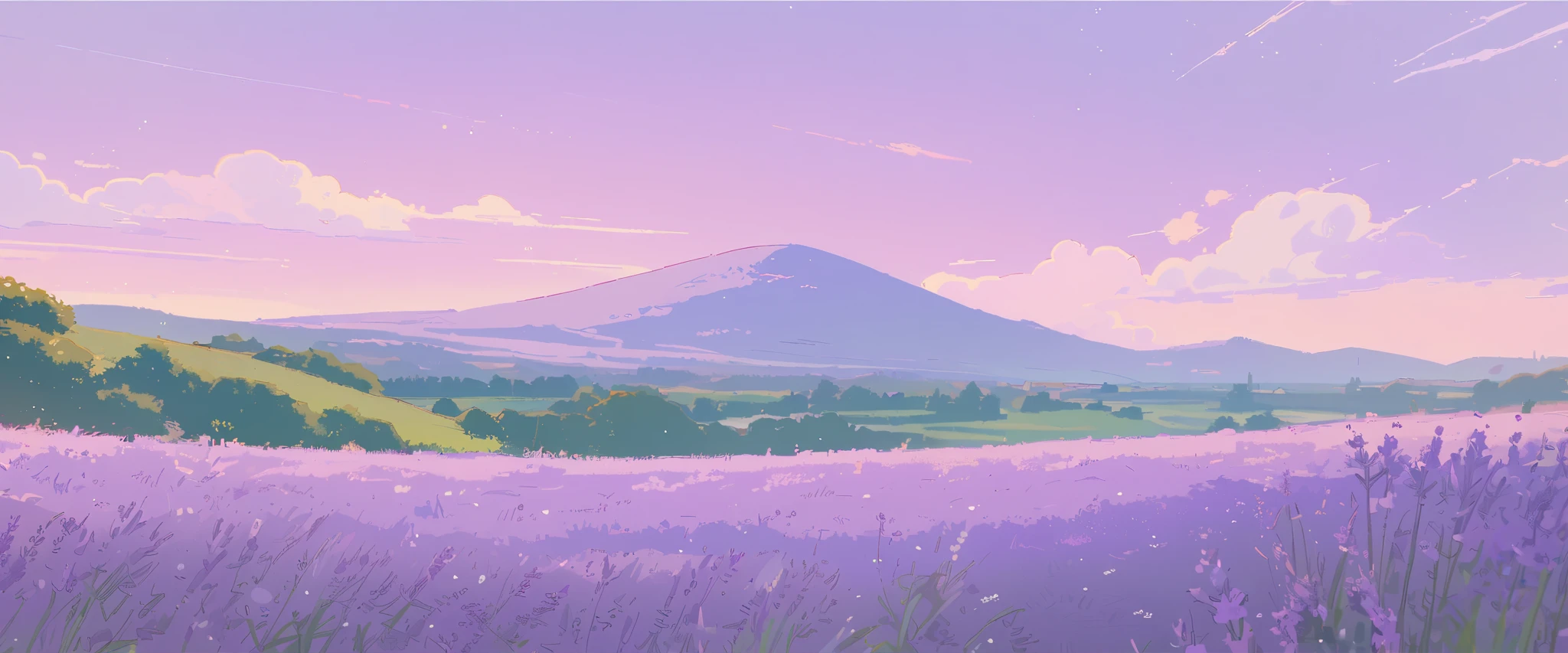 LAVENDER landscape , Pastel Purple Colors ,Ghibli ,Lofi ,cute