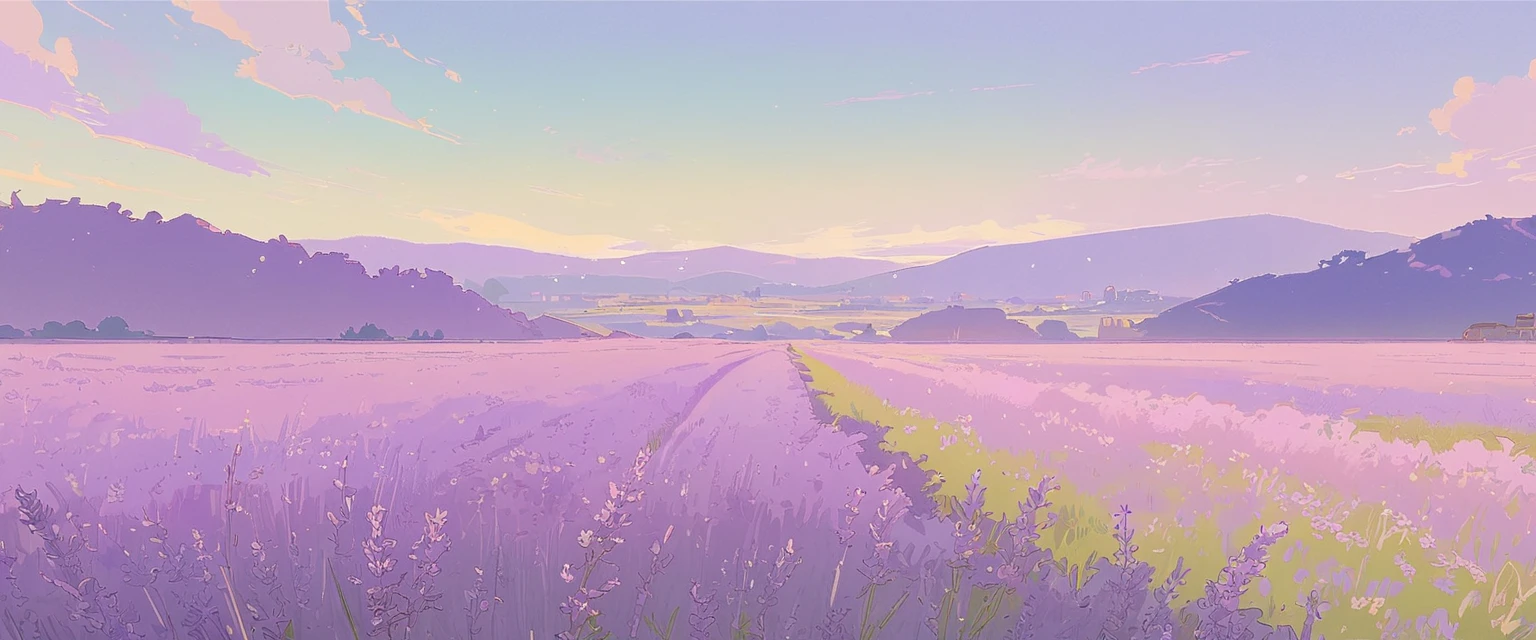 LAVENDER landscape , Pastel Purple Colors ,Ghibli ,Lofi ,cute