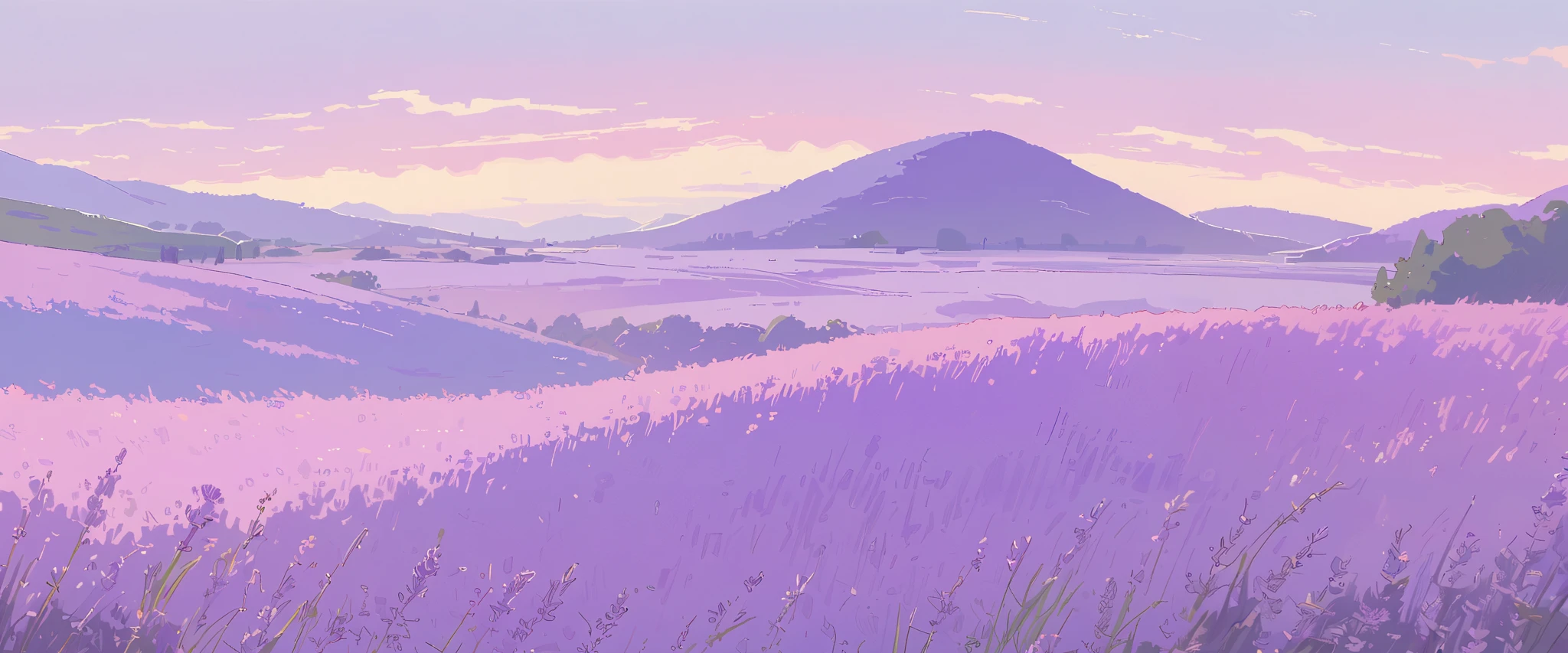 LAVENDER landscape , Pastel Purple Colors ,Ghibli ,Lofi ,cute