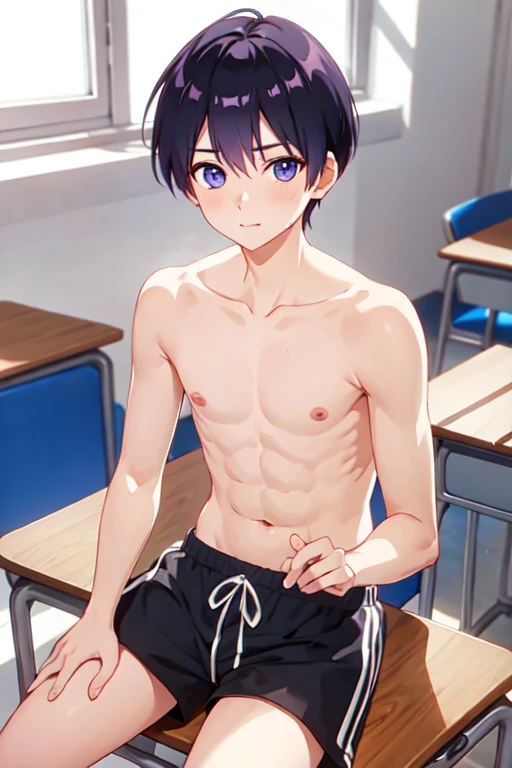 １４age　 changing clothes 　 shirtless　classroom　 shorts