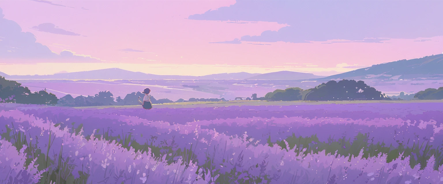 LAVENDER landscape , Pastel Purple Colors ,Ghibli ,Lofi ,cute