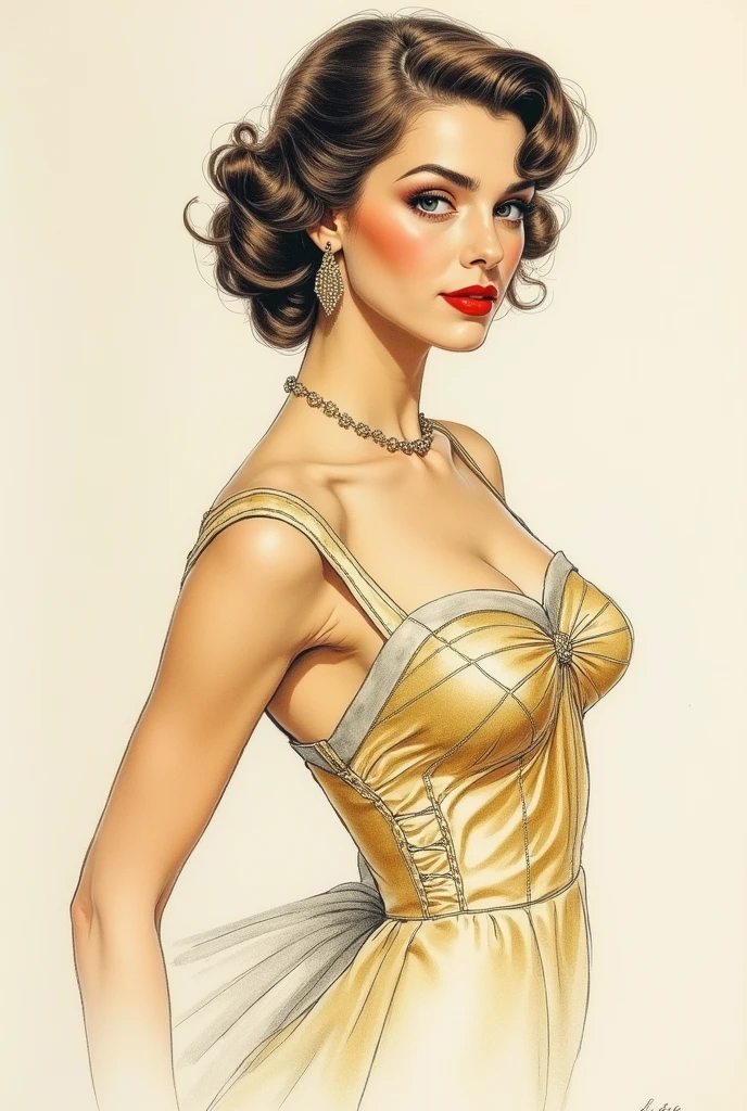 (Masterpiece) Insanely gorgeous and sexy art-deco pin-up woman, hyperdetailed, in the style of Ted Withers and Alberto Vargas