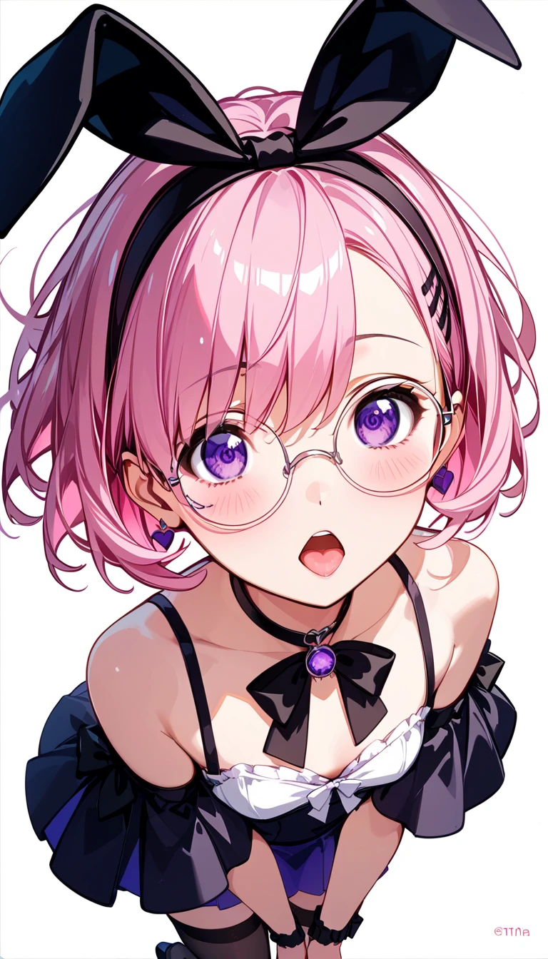 Black poker cards HD picture、Pink Hair,Round Glasses,Short Bob
