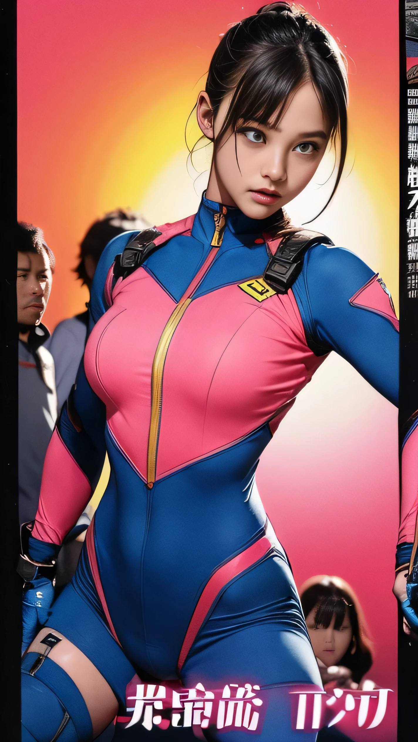 A cute woman (Hitomi Tanaka) is in costume as Marvel's Hawk Eye. she has her bow slung and a quiver full of arrows. Striking cool poses at Comic Con
