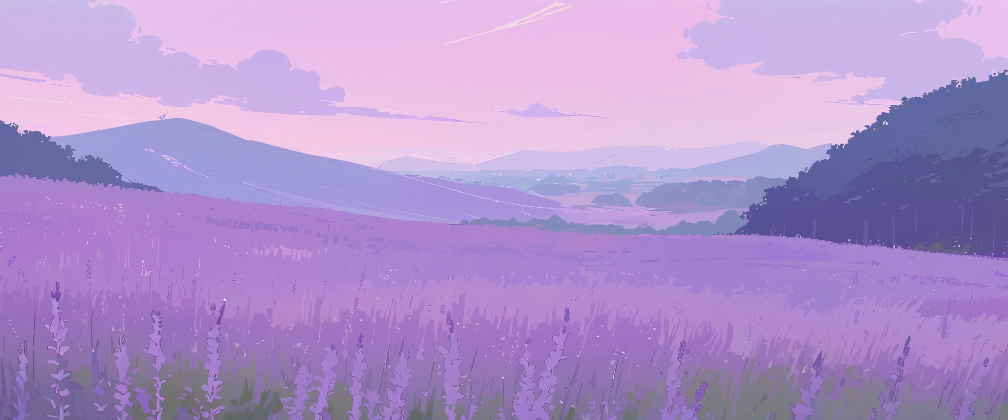 LAVENDER landscape , Pastel Purple Colors ,Ghibli ,Lofi ,cute