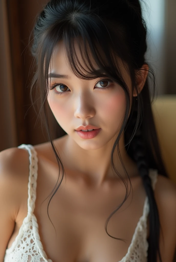 (((Woman lying on bed in bedroom)))、Accentuate your breasts、See-through white tight sweater dress、Off-the-shoulder tight sweater dress、(Reddish brown wet shiny hair)、(Floral braided headband、Half Up、Floral,),(Space Knitting、Voluminous fishtail braid、Twisted pan、)、(The bangs are see-through)、hairpin、hair ornaments、Blushing、Pointed red mouth、Big Breasts、Perfect body curves、Beautiful clavicle、Wet Hair、Wet Face、Wet body、Wet Skin、Wet costume、Detailed clothing features、Detailed hair features、Detailed facial features、Looking into the camera、(Dynamic Angle)、(Dynamic and sexy pose) )、Cinema Light Aster Piece、highest quality、Ultra-high resolution output images、Write Boundary Depth、Intricate details、Add depth to your subject with contrast between light and shadow、)、Digital Illustration、Single-lens reflex camera、(Realistic:1.3)、(8K quality、Anatomically correct facial structure、)、(Ocean Art 2.0 Mode:1.3)、(Picture Mode Ultra HD、)

