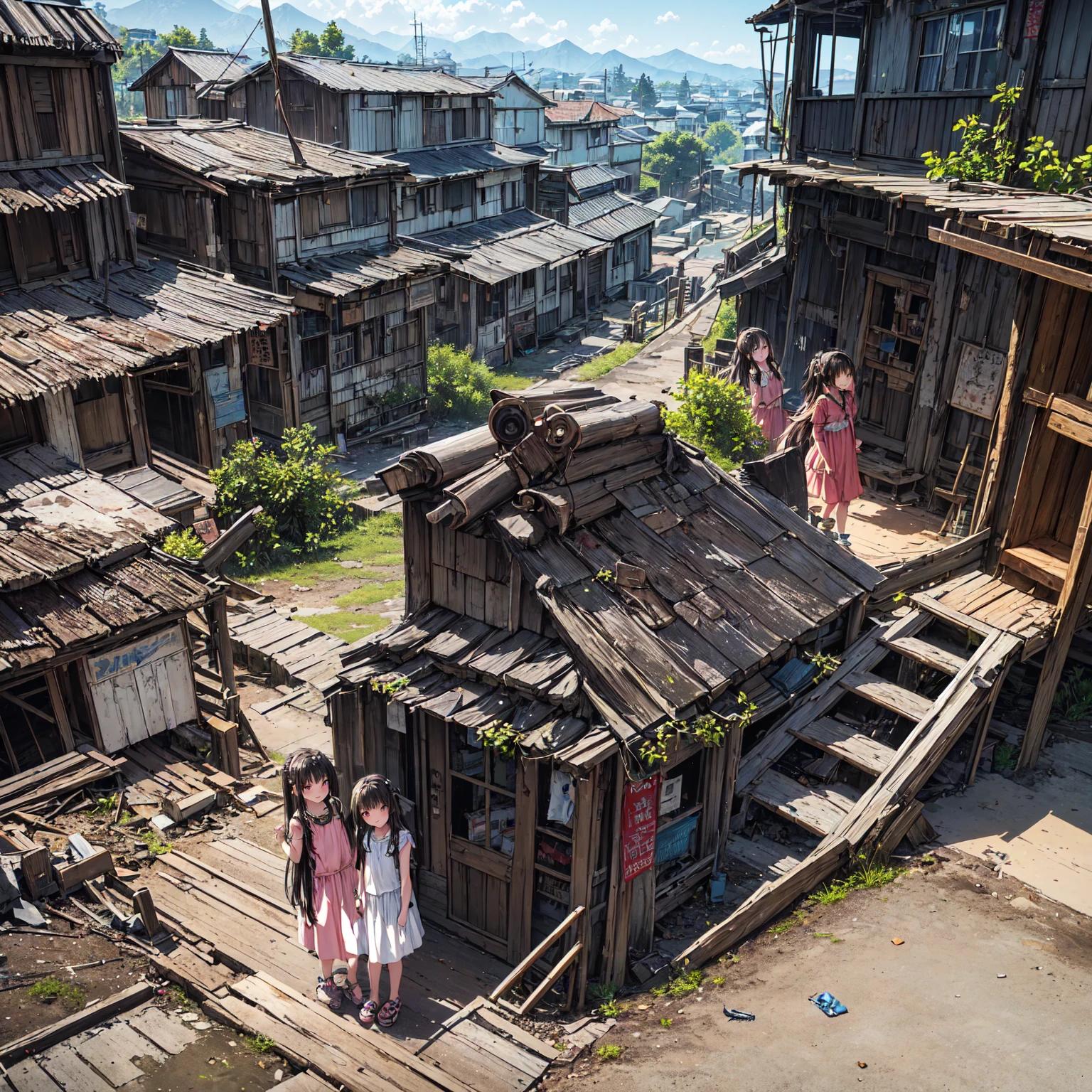 
(  Masterpiece  、 top quality)、(( 3 girls、3 girls in summer clothes 、 detailed face 、smile))、Have fun with everyone  、(Poor conditions)、(  housing complex 、Living Style、General store、Abandoned hot spring town 、dark and filthy 、Bulky trash、Battleship Island:1.2、Stairs to the basement、  underground shopping mall)、  Perfect Anatomy
