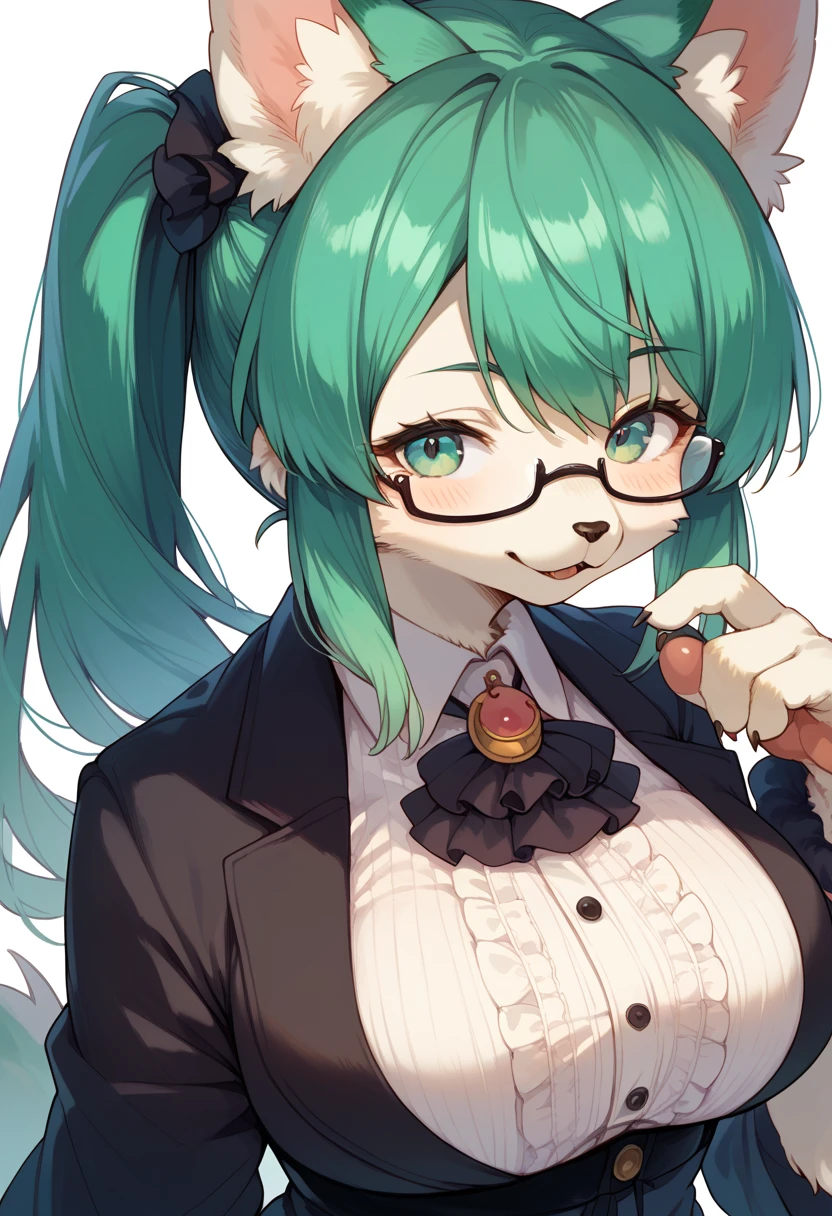 masterpiece, high definition , top quality,8k (((furry,kemono body,Fluffy fur)))
(Kagura Suzu, green hair,side ponytail,Glasses)