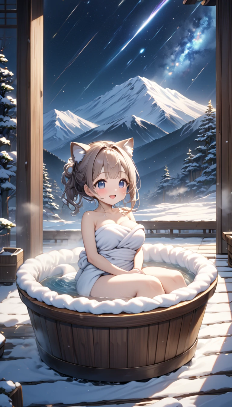 umamusume,masterpiece,detailed, hot spring,Embarrassing,{{nude}},Smaller breasts、Medium chest,Wet,umamusume,View your viewers,shout,surprised,Cleavage, towel,Upper Body,