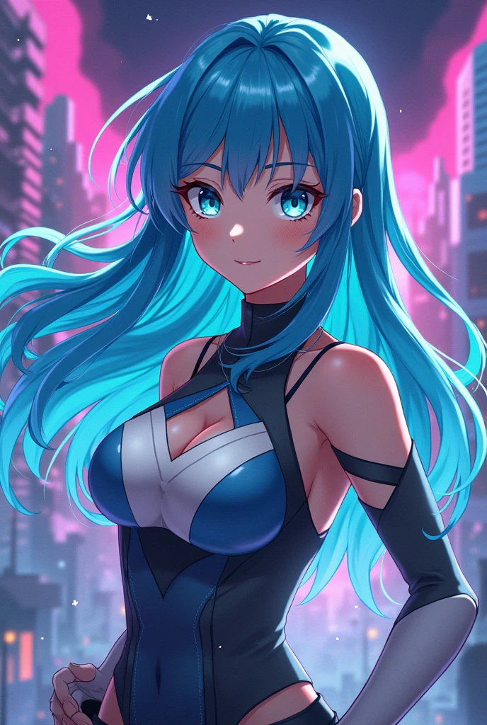 ((highest quality))、(masterpiece)、Hatsune Miku VOCALOID、(Twin tails)、Light blue hair、Water-colored pupils、cyber punk、Ultimate Physical Beauty、Big Ass、(Big Breasts)、Bodysuits、Sexy pose、A 12-year-old girl wears an electronic visor on her face、red latex body、cyber punkモード、(Light blue hair:1.4),Breast enlargement、Neon lights in the dark city at night,Unreal Engine:1.4,Ultra-high resolution,La highest quality:1.4, Realistic:1.4, Skin Texture:1.4, masterpiece:1.8,masterpiece, highest quality,(Beautifully detailed eye depiction)