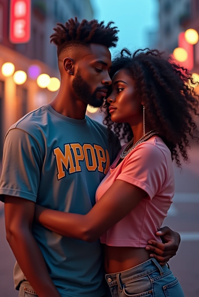 (Jovem casal,romantic atmosphere,amorrs,Holding hands,emotion,amor), (feliz, sorridente, ajustando olho no olho), (Afro-Americano:1.1,pizza,comida tradicional italiana,deliciosos sabores), (Lente de 50 mm,detalhe,fechar-se,foco claro,profundidade de campo), (luzes bokeh,sonhadores,macio,fundo desfocado), (melhor qualidade,ultra-detalheed,high resolution:1.2), (cores vivas,tons quentes:1.1), (macio lighting,romantic atmosphere),