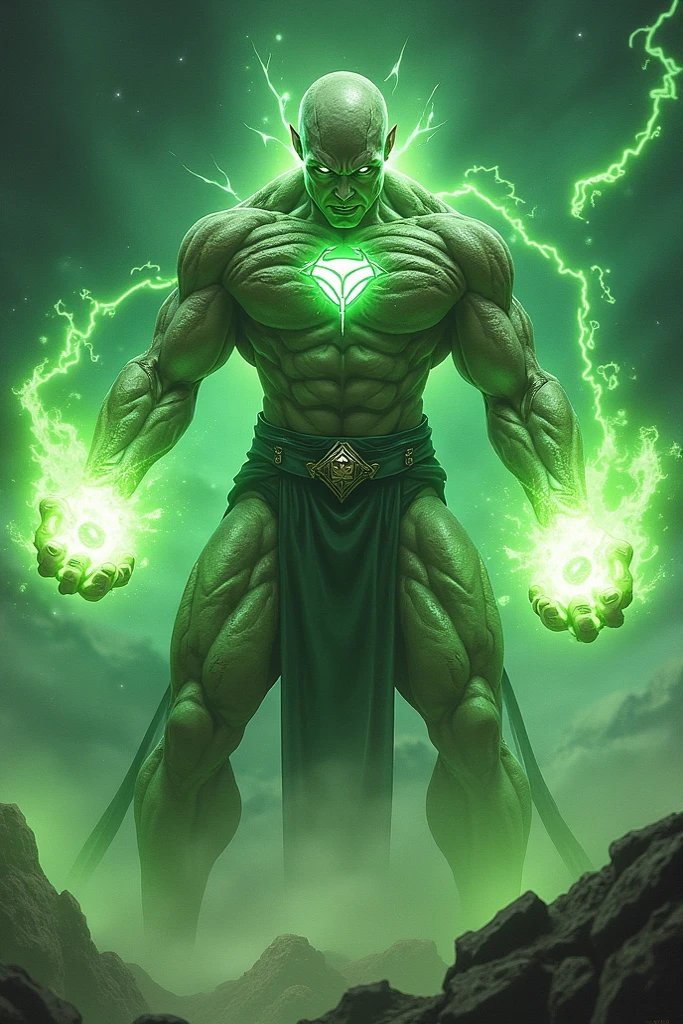 Strongman, green hair, cyber, young ,demon king, DENZU