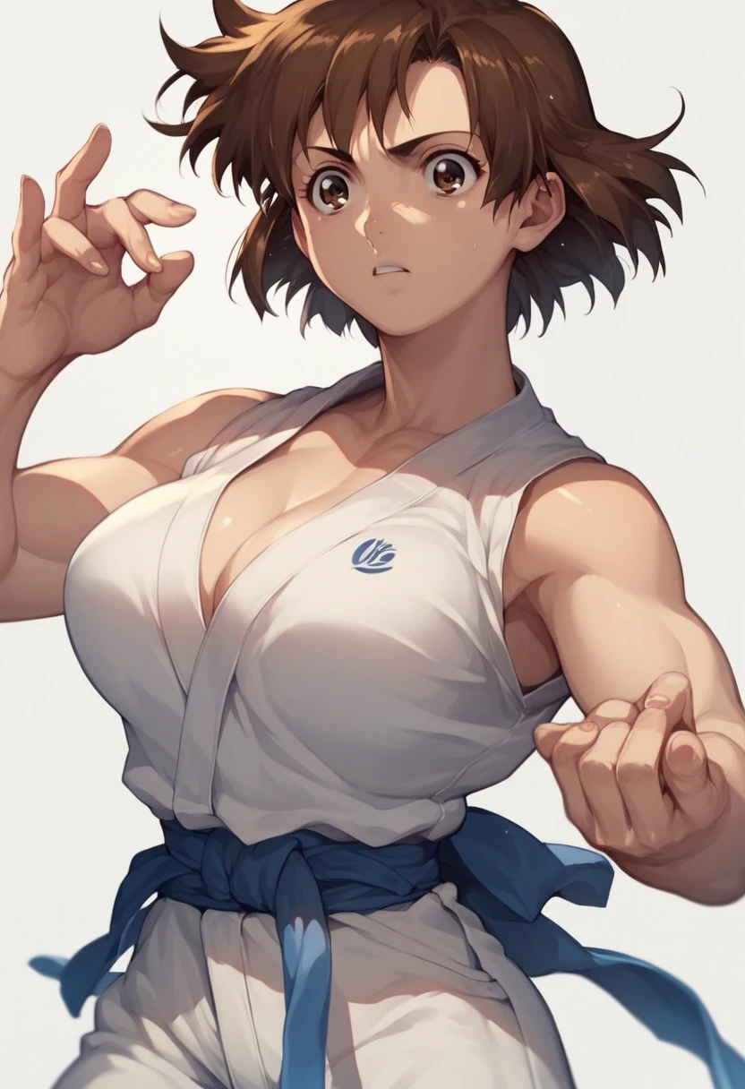 which_Kirie, brown hair, short hair, brown eyes　Big Breasts　Judo　Judo Hall　Gimmick