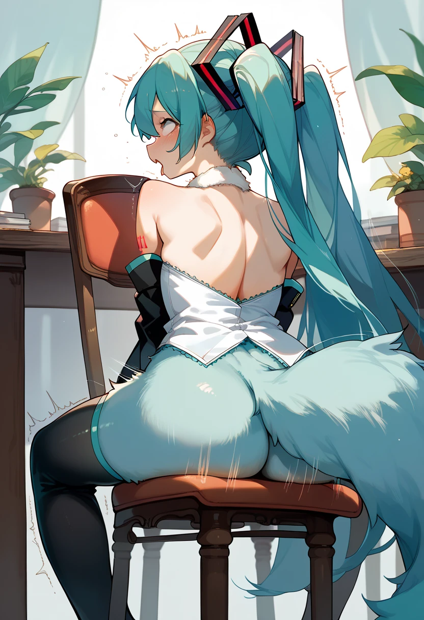 Miku Hatsune alta definicion, orejas de kitsune, grabbing her ass, touch her bud, creampied vagina, internal creampie, Open legs, solo doggystyle in bed