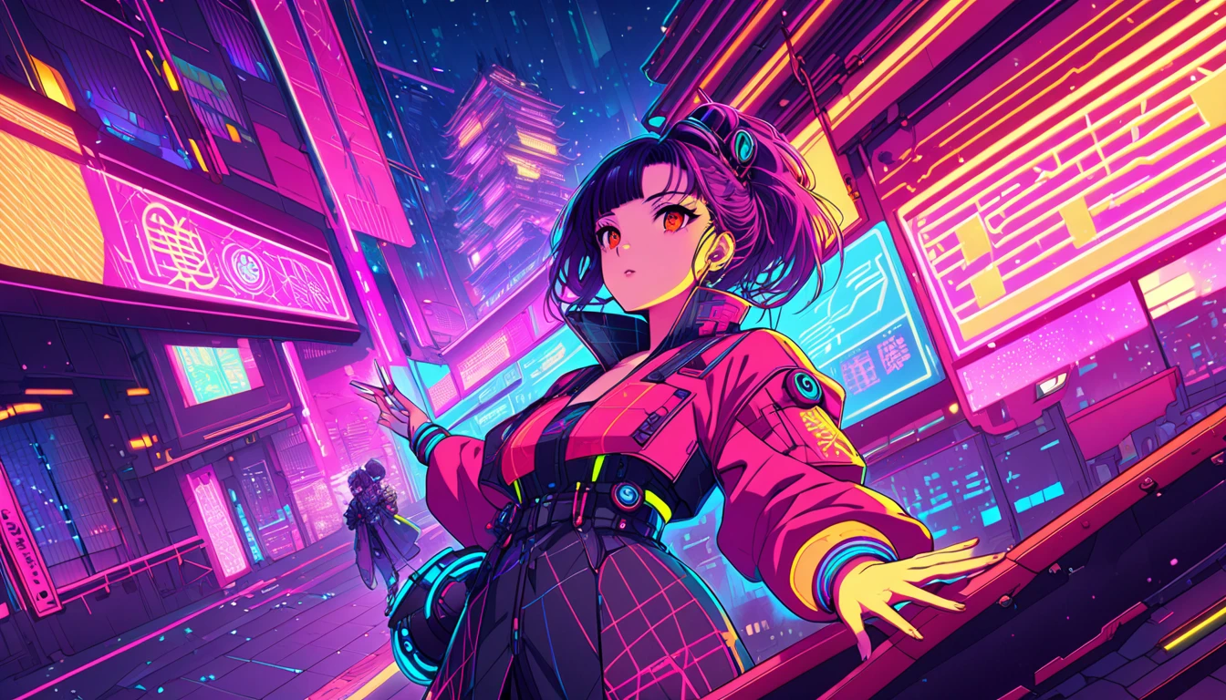 (best quality, masterpiece), 1girl, holo jacket, cyberpunk, neon, fog, (cartoon: 1.5), sexy, thong, big chest, tight, small, small, neon signs, ramen shop, fishnet very low, transparent, very long hair, from the back, ass