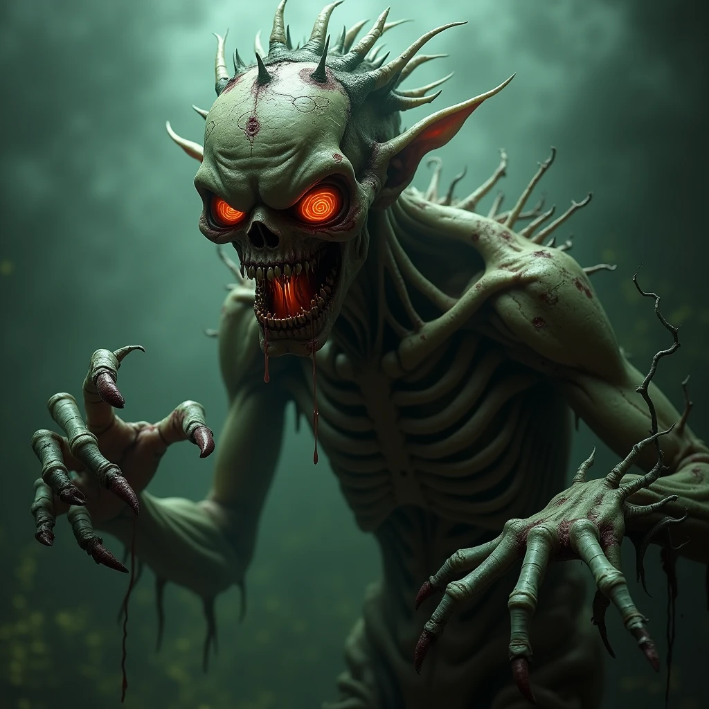 monster, horrible,green eyes, butterfly wings, teeth,3 eyes<lora:skeletonMonster:1>