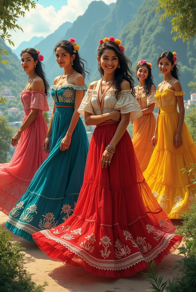 Eye-catching dresses for women, up to the knees, allegorical from the plains region of Colombia