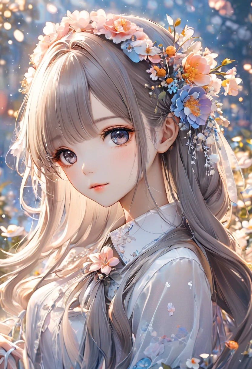 anime - style girl with long hair and flowers in her hair, cute anime waifu in a nice dress, beautiful anime girl, cute detailed digital art, beautiful anime portrait, guweiz on pixiv artstation, artwork in the style of guweiz, guweiz on artstation pixiv, detailed digital anime art, anime style 4 k