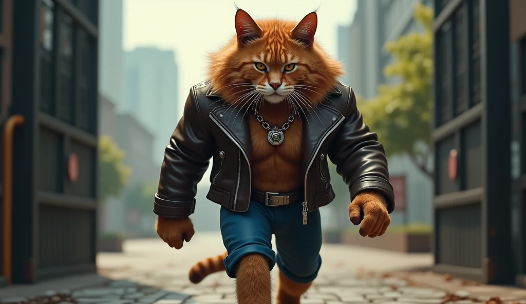 3d cat macho style with human body style walking