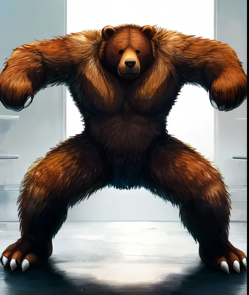 4k, high resolution, best quality, perfect colors, perfect shadows, perfect lighting, close up, posted on e621, furry body, solo, anthro brown bear, (monotone brown fur, nails on hands:1.3), male, adult, (veiny biceps, burly belly, strongman, manly, brutal, masculine:1.4), (photorealistic detailed fur, wet fur, dripping water, epic, masterpiece:1.2), shower stall, taking a shower, hands behind head, (by Taran Fiddler, by Chunie, by Rukis, Bonifasko lighting), detailed bear eyes, nude, best posture, (uncut erection, retracted foreskin, oversized large glans:1.2, giant swollen balls:1.5), orgasm 