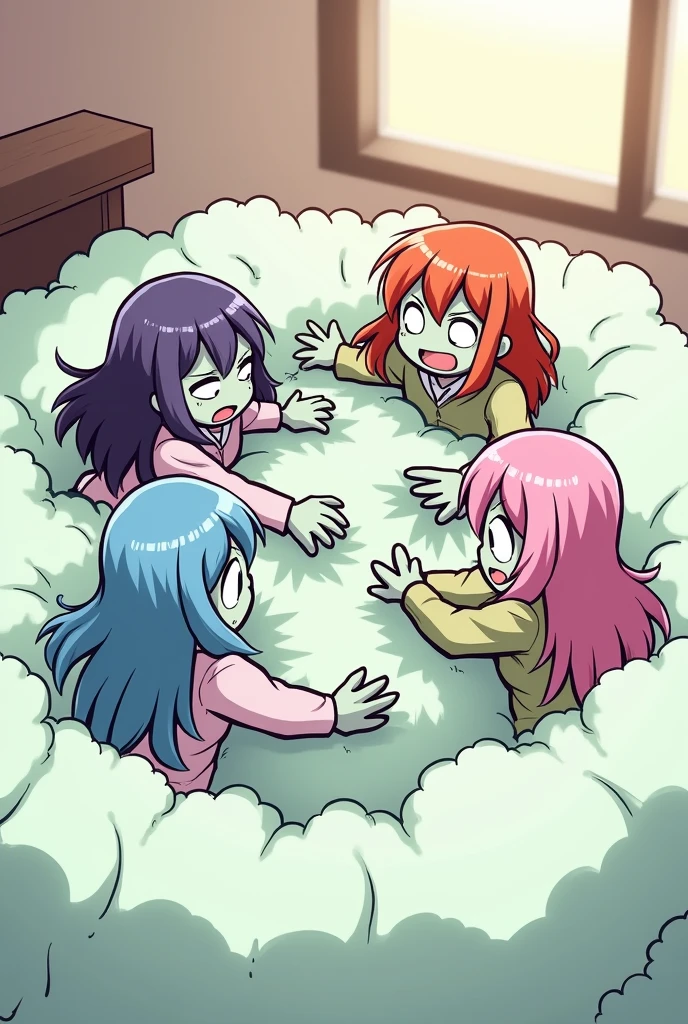 Sketches of a drawing of a group of people in a room, at pixiv, Author: Kamagurka, pixiv, Hyper-detailed manga, pixiv style, Typical anime class, kantai collection style, pencil and ink manga drawing, Detailed manga style, ecchi, Author: Shingei, Author: Ei-Q, Madhouse Studio Anime Style