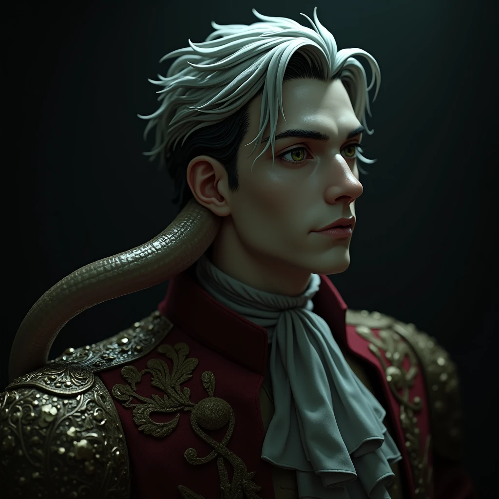 Worm entering a prince's ear realistic dark anime