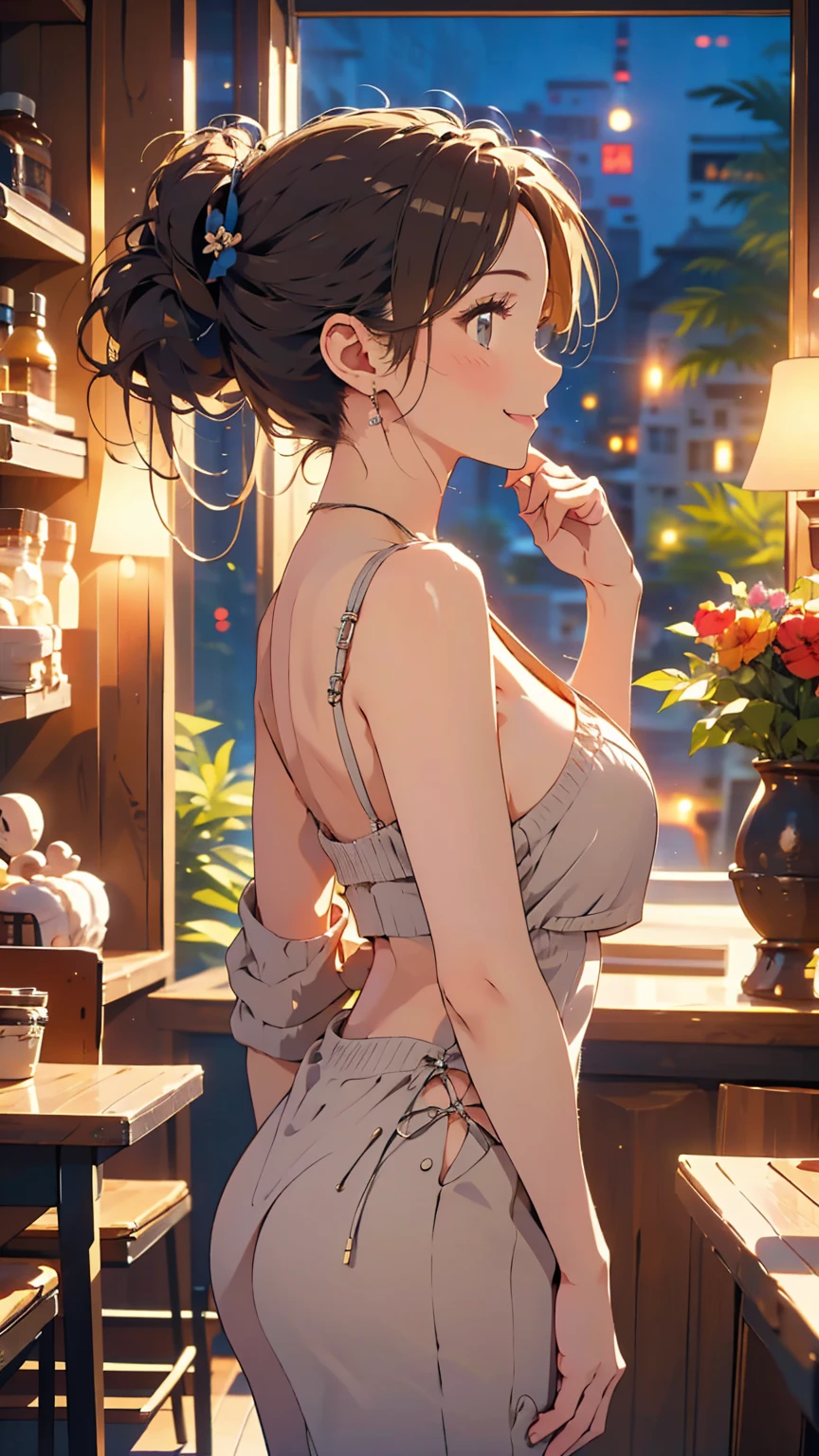 masterpiece, highest quality, (Highly detailed CG Unity 8k wallpaper), (highest quality), (Best illustrations), (Best Shadow), Confused, Realistic lighting, (abyss), Beautiful and delicate shine,Random Pause,((Shiny Silk,Camisole dress with gorgeous details,Floral)),Cute freckles on the cheeks,Mole under left eye, Sunburn mark, Japanese Model, Young sensual gravure idol, yasumoto oka, A real young gravure idol, A woman who is shy when the camera is pointed at her,Red Sunburn mark,Embarrassing,avert your eyes,Attractive buttocks,I'm vacuuming,Cowboy Shot,Looking back,Beautiful spine,