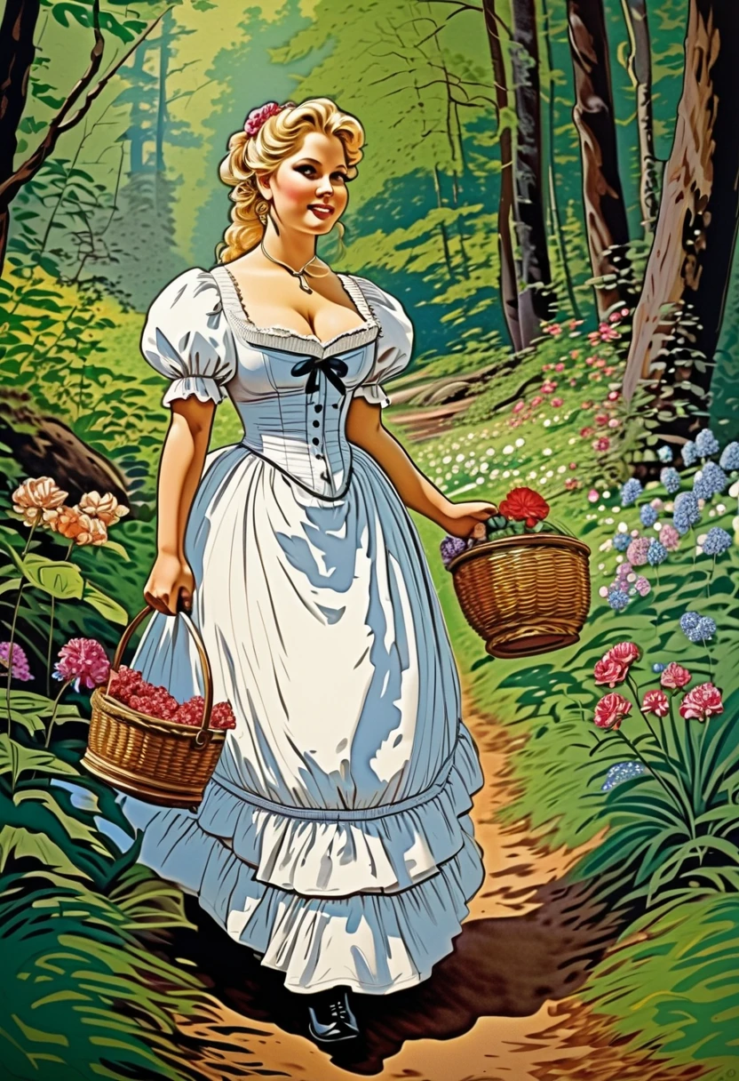 (1girl), (aqua), 25 years old, (detailed face), ((masterpiece)), ((extremely detailed eyes)), ((best quality)), (realistic proportion), ((8k_wallpaper)), (from above:1.1), ((extremely detailed village background)), ((blonde hair)), ((red short dress)), thick edge, (laying), luxury suite, (fluttered confetti), elegant pose, (illustration), wild wimp, thigh tight, (shadow stitch), cleavage, beautiful eyeshade, ancient kingdom, powerful, charming smile, draped of transparent fabrics, ((shiny green eyes)), precious necklace and earrings and bracelets, crystalize sky, blushing, morning, mist, balcony, (flowers), (overgrown plants), <lora:Old_Magazine_Illustrastion-0:1>