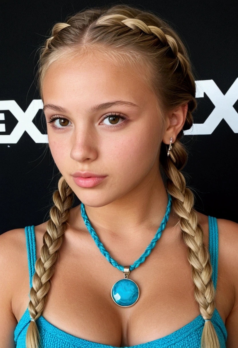 NICE GORGEOUS 18 YO GIRL, BRAIDED, AT XGAMES, LOW NECKLINE, HUGE BREAST