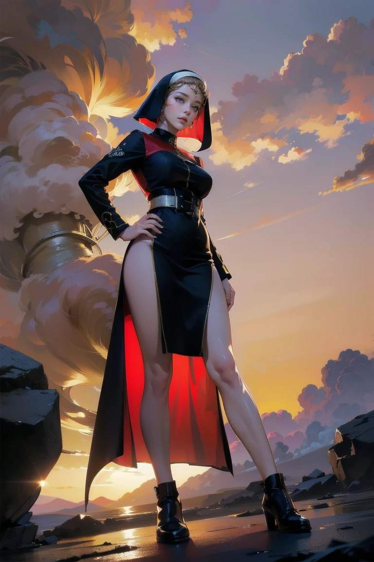 Photo of a woman with natural skin, Alluring, Cowboy Shot, Dynamic pose, Smiling, High Twintails, Black hair with red mesh, Sharp eyes with red eyeshadow, Shining eyes, A thin, upturned nose, Well-shaped lips, ((Black off-the-shoulder dress, Shoulder straps)), Big Breasts, barefoot, Makeup, Exquisitely crafted with the utmost attention to detail, Vibrant, amazing, Smooth, Cinematic, 4K, Backlight, ((A wide grassland with a beautiful starry sky)), Shallow depth of field, ((Detailed eyes:1.3, Detailed lips:1.3, high quality, )), masterpiece, Super detailed images, High quality