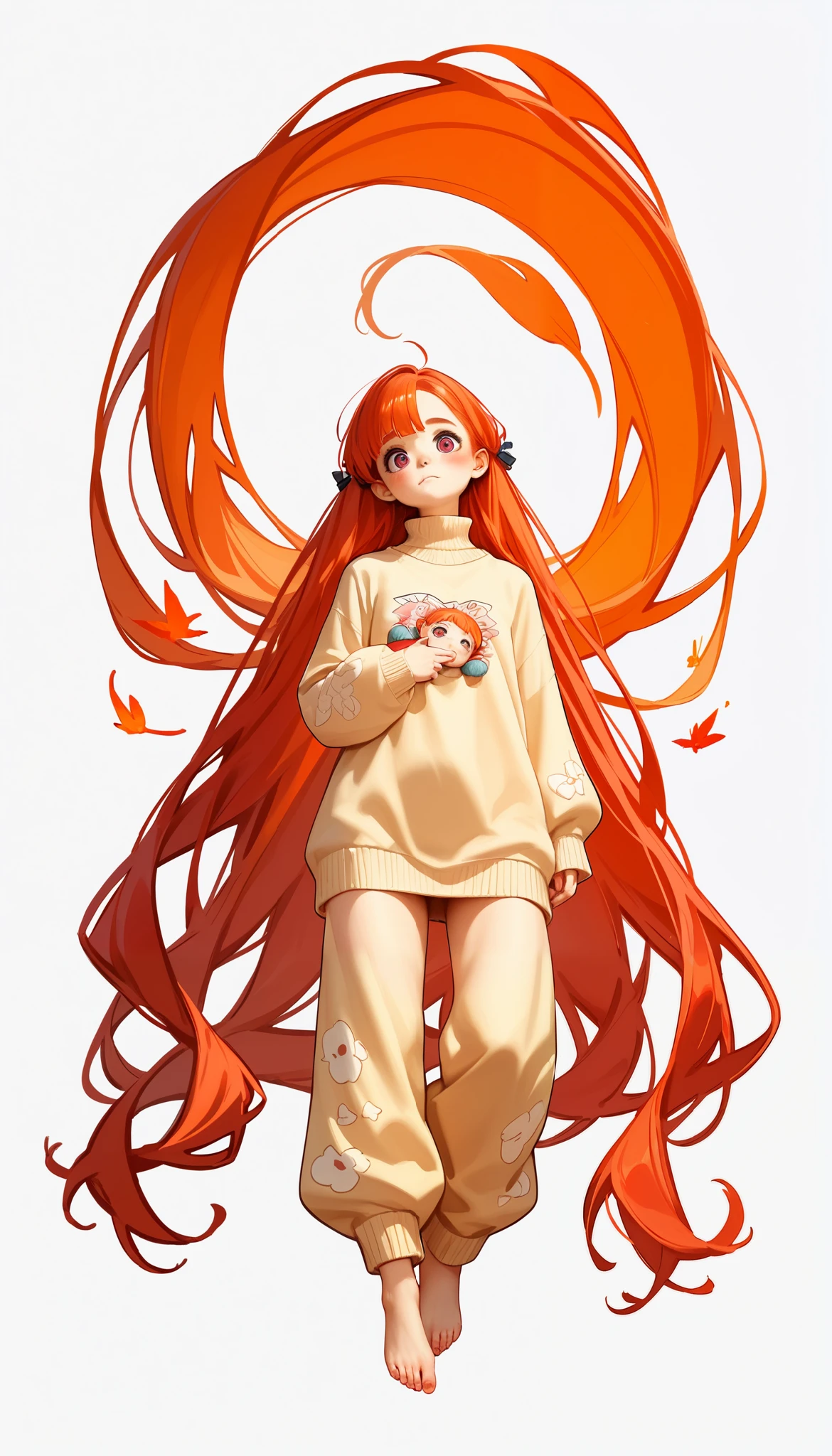 Una chica de anime, orejas de gato peludo naranja, pelo naranja peludo largo suave, linda cara sonriente, ojos color miel, playera sin mangas color azul, brazos al desnudo, shorts cortos color blanco, piernas al desnudo, sneakers color blanco, mole left side of mouth, a red ribbon tied on the left arm, Dynamic standing posture, imagen a cuerpo completo