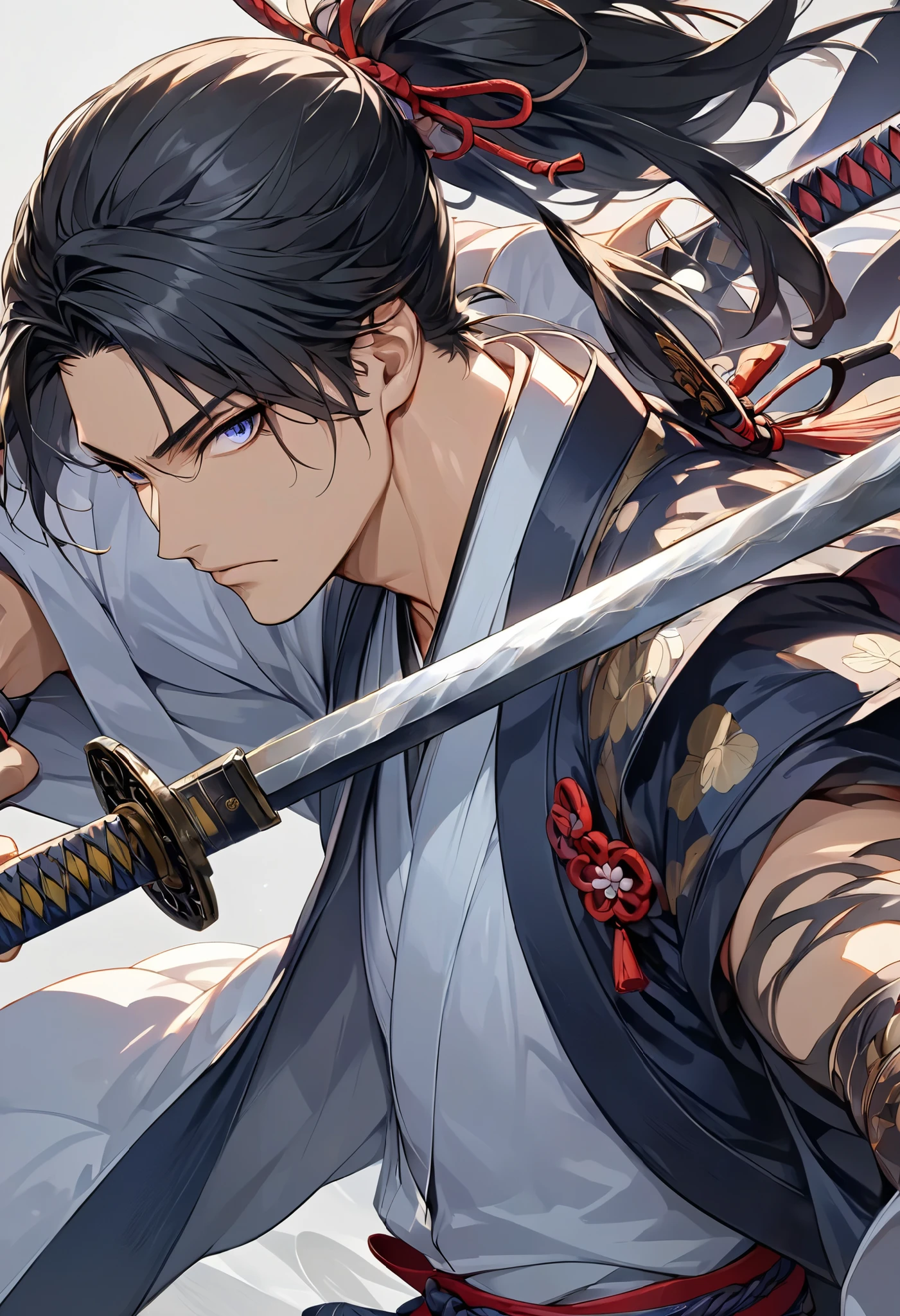 (((Best quality, 8k, Masterpiece: 1.3)), ((best quality)), ((masterpiece)), (detailed), perfect face, perfect body, (detailed skin:1.3), (intricate details), samurai, male, samurai sword, duel, 