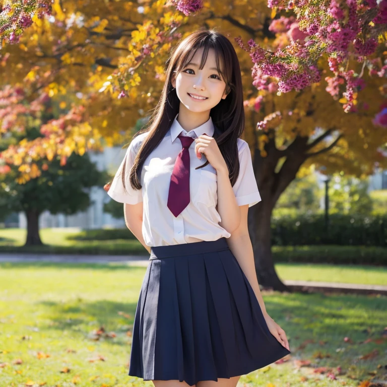 (1girl), kawaii, (round eyes:1.2), (highly detailed face and eyes), (big smile), (school uniform, pleated mini skirt:1.3), summer, (Best Quality:1.4), (Ultra-detailed), (extremely detailed CG unified 8k wallpaper), Highly detailed, High-definition raw color photos, Professional Photography, Realistic portrait, (Surrounded by lots of cute fresh flowers:1.3), focus on the girl, depth of fields, (fine face:1.2), 