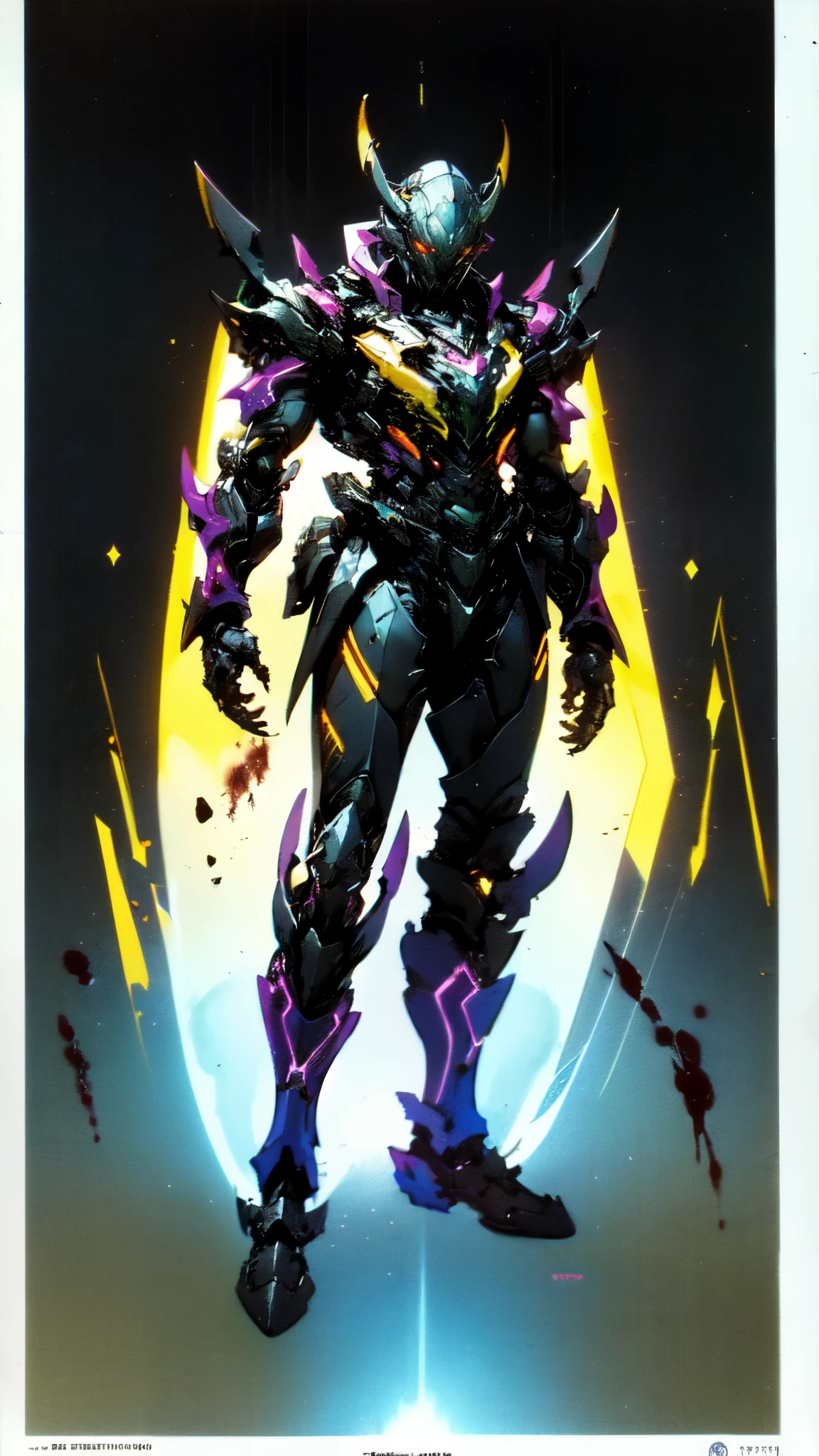 (masterpiece:1.5, best quality:1.5, extremely delicate:1.5), ((male:1.5)), a man wearing a full-face helmet, high-tech biomimetic armored combat suit, (a composite layered chest armor), the design balances heavy with agility, fully enclosed shoulder guards, matching arm and leg guards, a belt of gemstone, (the color scheme is primarily Red with Purple and Yellow accents, Organic Biotech, Concept Inspired by Vampire, glowing eyes, armor glows, huge cloak like devil wings, blood), stand of a futuristic sci-fi city, this character embodies a finely crafted fantasy-style armored hero in anime style, exquisite and mature art style, metallic, high definition, highres, ultra-detailed, ultra-fine painting, professional, perfect body proportions, golden ratio, anatomically correct, symmetrical face, extremely detailed eyes and face, high quality eyes, creativity, RAW photo, UHD, 32k, Natural light, cinematic lighting, (masterpiece-anatomy-perfect:1.2)