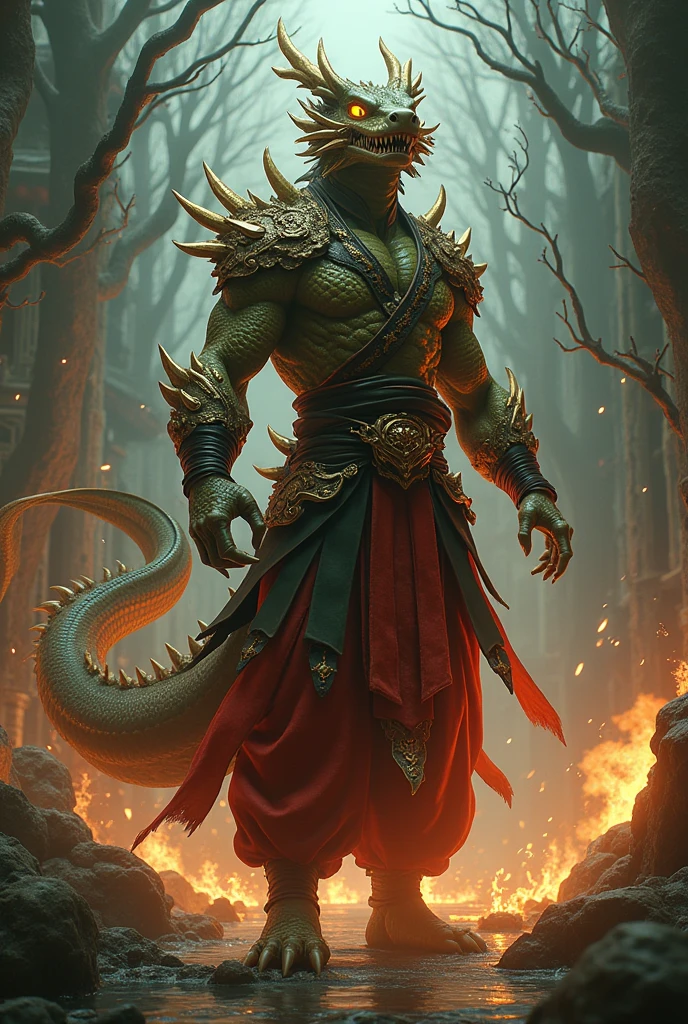 (Best quality,4K,8K,A high resolution,Masterpiece:1.2),Ultra-detailed,(Realistic,Photorealistic,photo-realistic:1.37),Oil painting,
Kaido in dragon form dominates the scene, His huge, muscular body coiled around a crumbling ancient castle. The meticulous scales on his body shone with bright colors, From fiery red and orange to deep red, Mystical purple and black. The texture of the dragon scales is very detailed, Capture every intricate pattern and individual proportions. Kaido's piercing yellow eyes, Full of determination and strength, is emphasized, and his sharp sword
