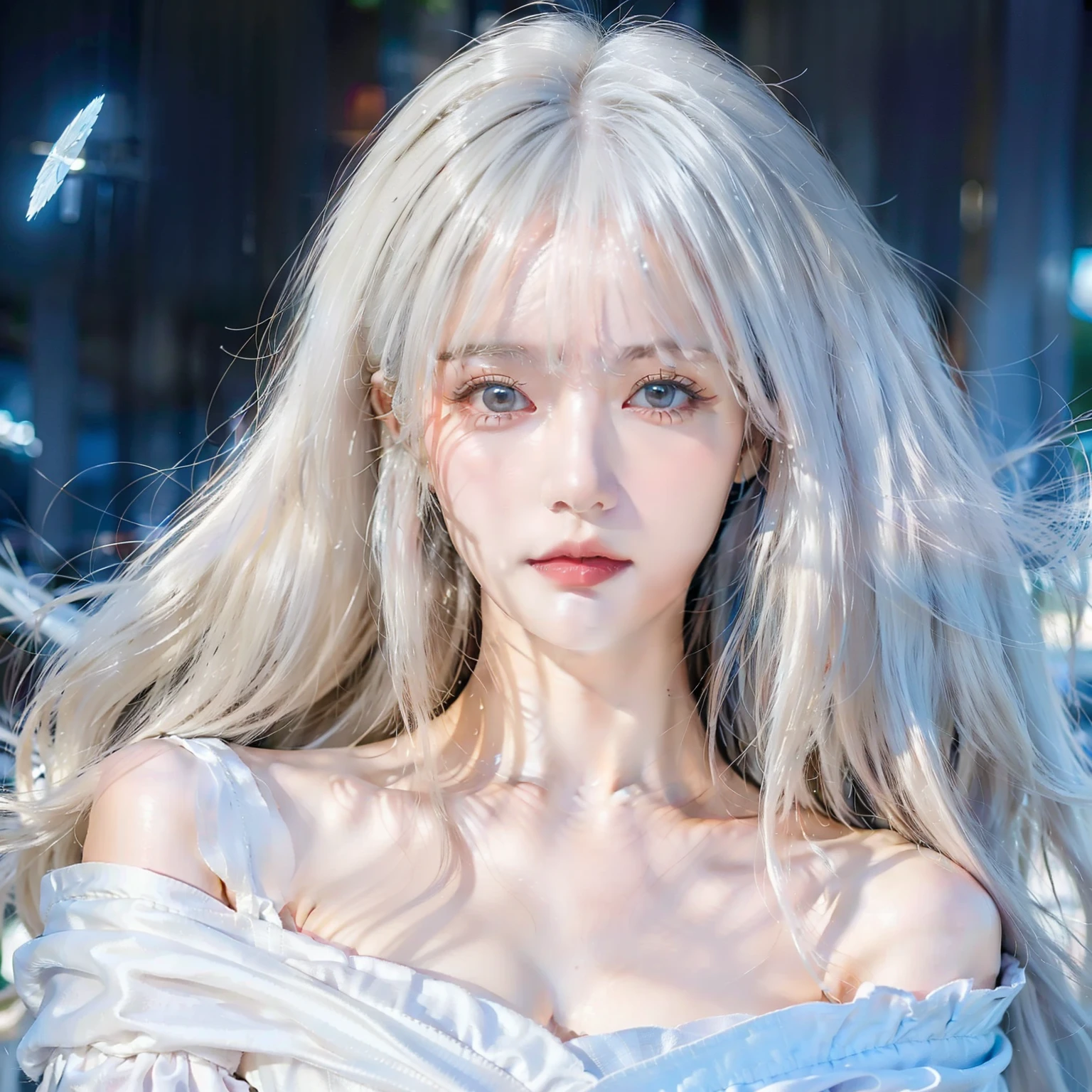  girl with long white hair and blue eyes in a white dress, white haired deity, with long white hair, girl with white hair, ethereal girl, flowing white hair, with white long hair, white hair floating in air, white haired lady, detailed white long hair, long glowing ethereal hair, ethereal beauty, perfect white haired girl, white haired