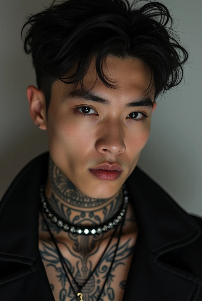 Young Handsome AI High Quality Realistic Tattooed Name Ruyi Muscular White Skin Tanned Piercing Gaze Pink Mouth With Bedroom Music Background