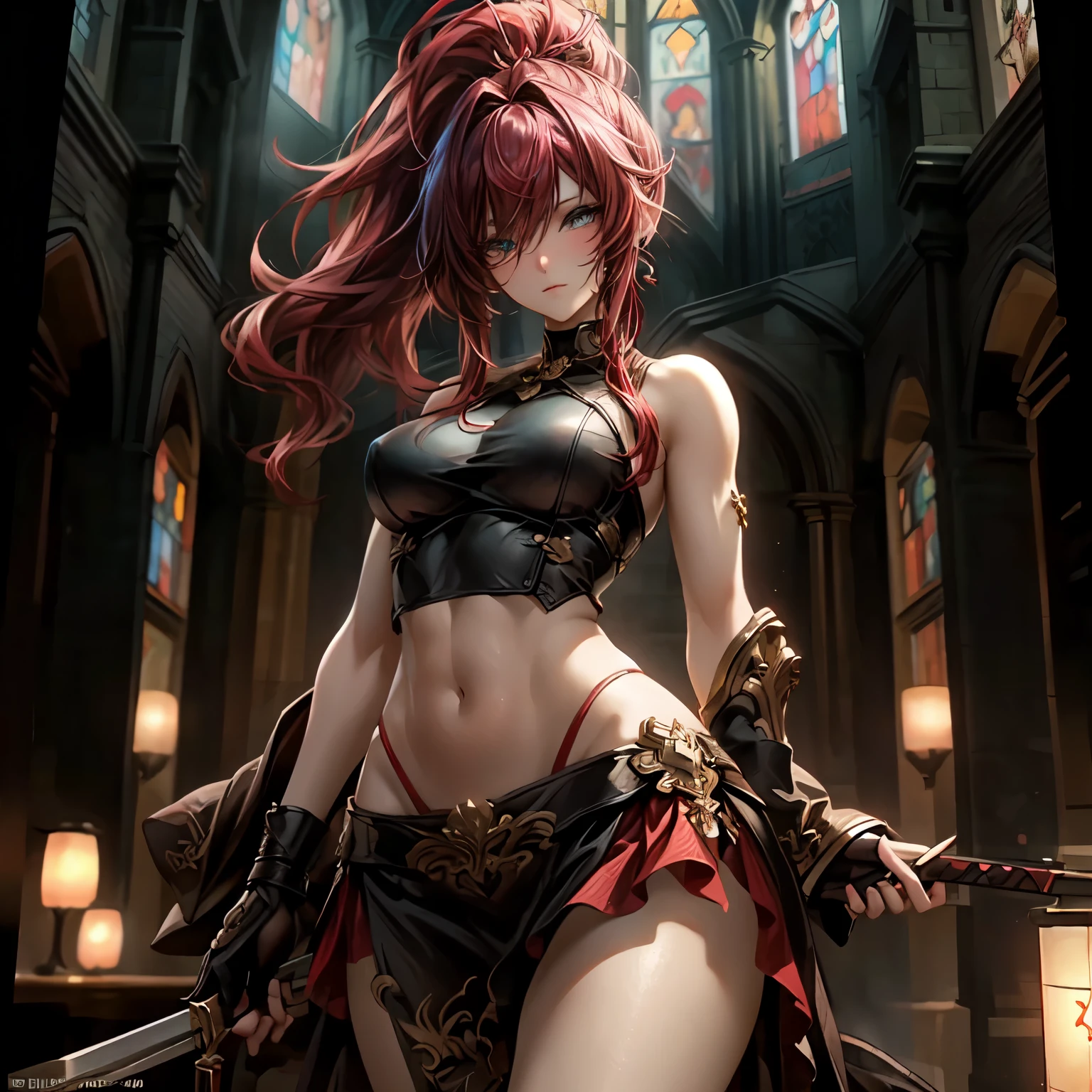 full body toe to head, masterpiece, 1soloMILF BIMBO standing loincloth pose, leather collar choker neck bell shackles wristbands bracers bracelets sleeves and stockings, strong body, abs, shiny skin (masterpiece, best quality) 1girlsolo wearing 40K Warhammer sisters of battle whsororitas wearing a big belt (Nylon Belt for Women) (plain background) paw pose