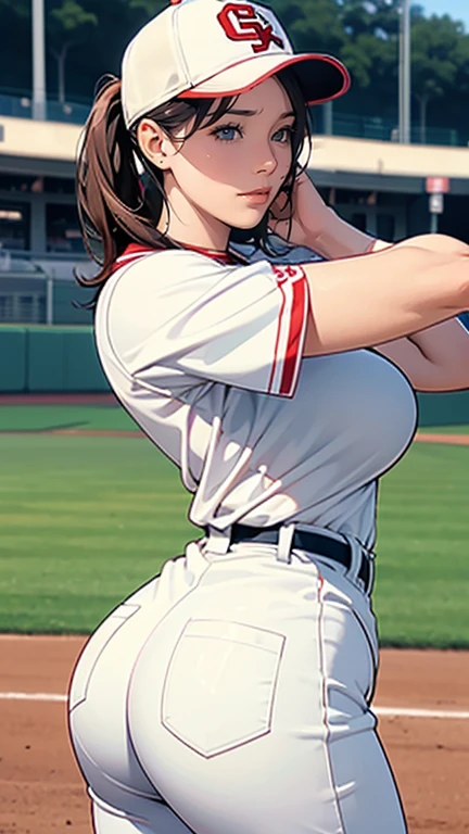 A very beautiful woman wearing a WBC .japanのユニフォームを着たとても beautiful woman,Hitting at Giants Stadium、 bat( Very Beautiful Face Details ), ( top quality:1.4), 8k resolution,  high definition , 1 Female,  beautiful woman, The ultimate beauty,  Super beautiful detailed face ,  , Exquisitely Detailed Beautiful Eyes , OFFICIAL PORTRAIT ,   Fine Skin Textures ,  apply gloss to lips ,  open lips,  Japanese ,  baseball uniform , Baseball cap,,  Big Breasts ,  Thin Waist,  big butt , , throw, Play baseball, dynamic,  motion blur, Baseball Stadium,  sweaty , sweat splashing,