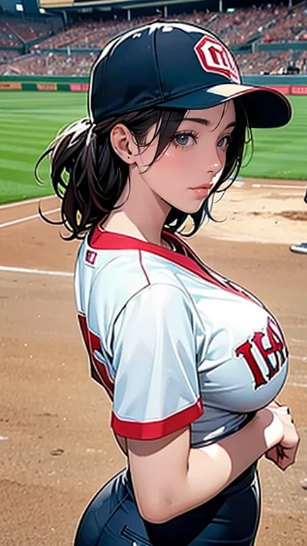 A very beautiful woman wearing a WBC .japanのユニフォームを着たとても beautiful woman,Hitting at Giants Stadium、 bat( Very Beautiful Face Details ), ( top quality:1.4), 8k resolution,  high definition , 1 Female,  beautiful woman, The ultimate beauty,  Super beautiful detailed face ,  , Exquisitely Detailed Beautiful Eyes , OFFICIAL PORTRAIT ,   Fine Skin Textures ,  apply gloss to lips ,  open lips,  Japanese ,  baseball uniform , Baseball cap,,  Big Breasts ,  Thin Waist,  big butt , , throw, Play baseball, dynamic,  motion blur, Baseball Stadium,  sweaty , sweat splashing,