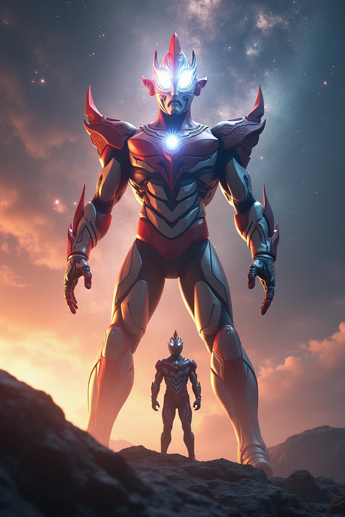 ultraman illustration in facee a kaiju