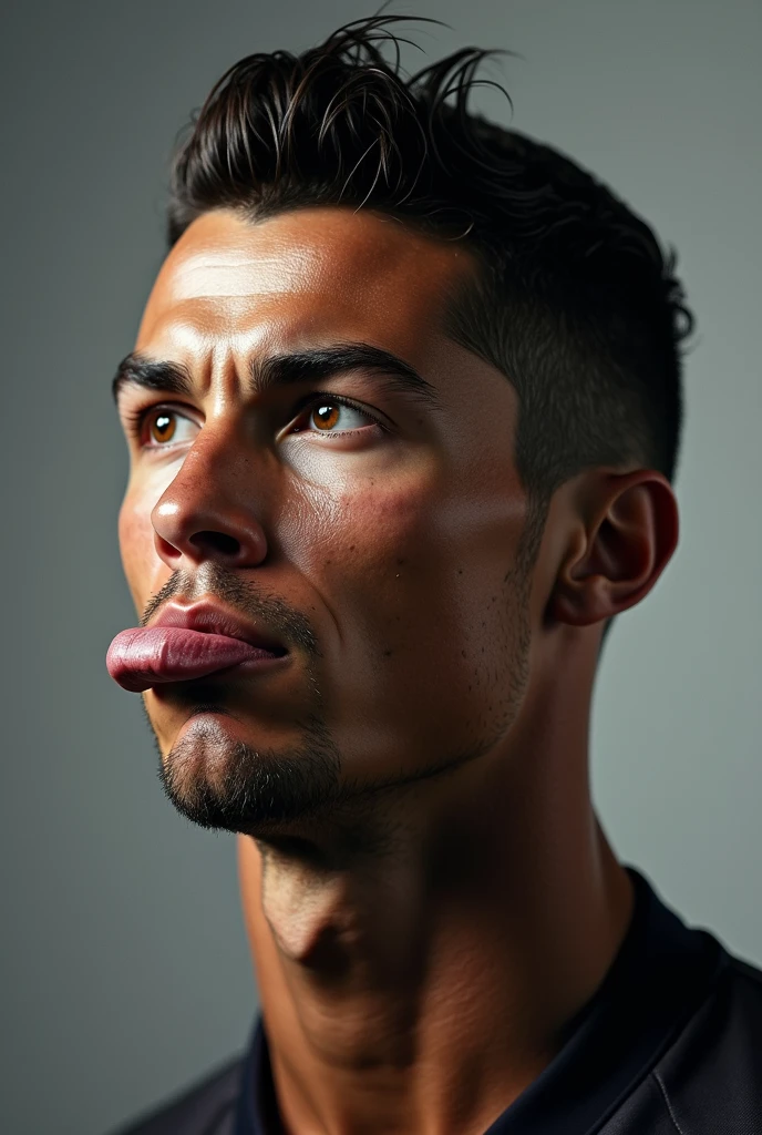 "Create an image of a man licking Cristiano Ronaldo (cr7), what's cool."